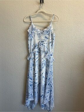 BCBGMaxAzria Light Blue and White Ruffle Midi Dress